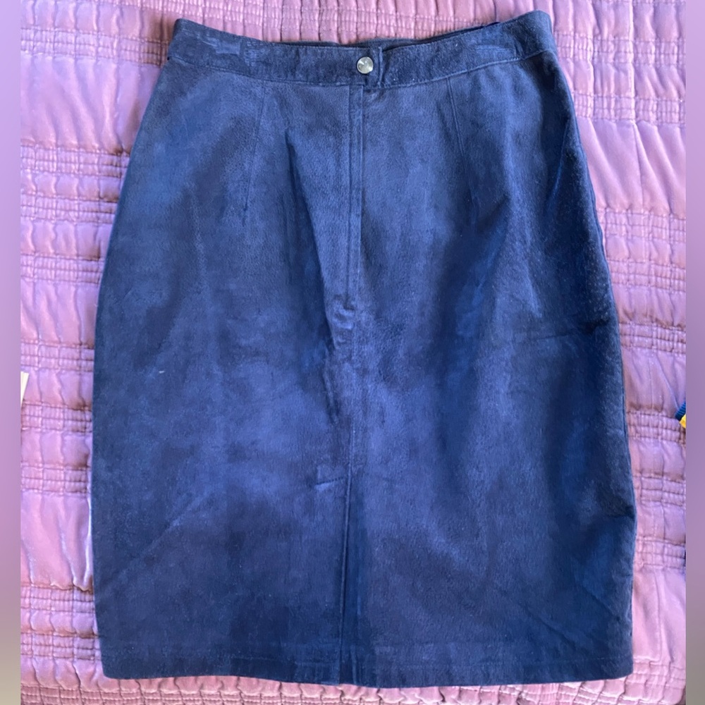 Vintage navy leather pencil skirt